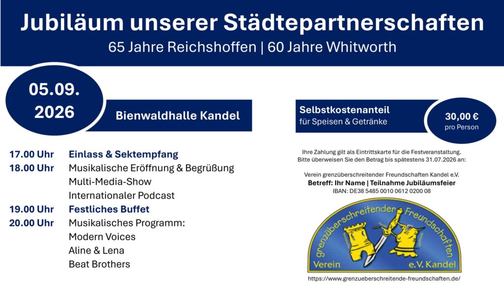 Jubiläum unserer Städtepartnerschaften 65 Jahre Reichshoffen und 60 Jahre Whitworth